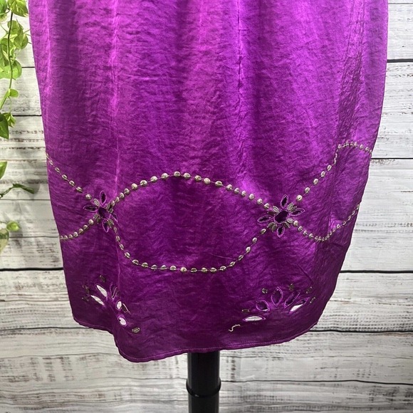 Laundry Shelli Segal Dress Small Purple Sequins Boho Floral Embroidery Knee - Picture 9 of 14